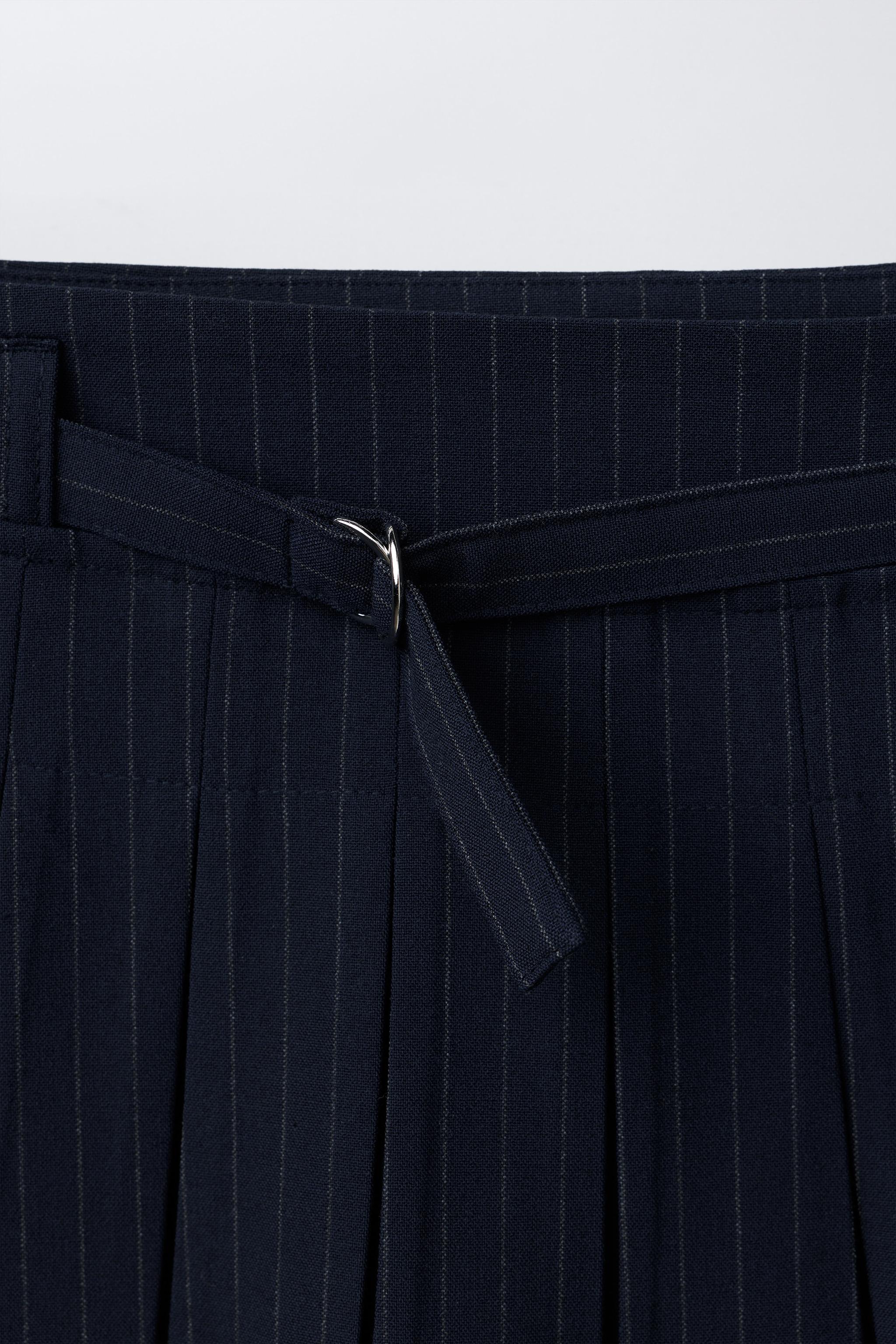 BELTED PINSTRIPE SKIRT